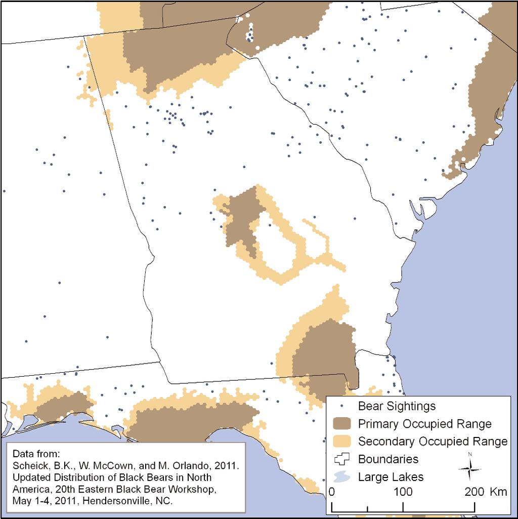 Black Bear Range Map In Georgia, there are three population centers for black bears.