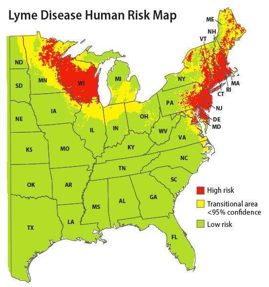 scapularis nymphs Lyme disease incidence/100,000