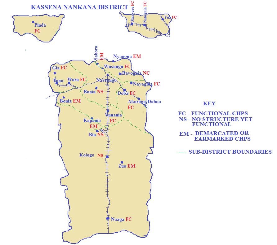 Figure 3.2: A map of the Kassena-Nankana East District: Courtesy Kassena- Nankana east District Assembly. 3.3 Study Type and Design This is a cross-sectional analytical survey conducted in 4 communities in Kassena- Nankana East district in May 2012.