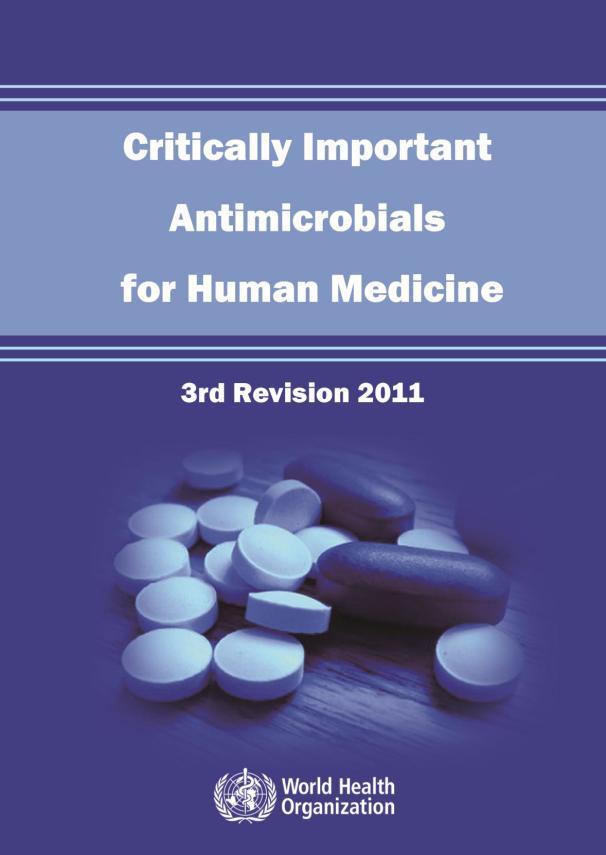 Ranking of Antimicrobials Antimicrobial agents are ranked as Critically important Highly important Important Highest priority agents Fluoroquinolones 3 rd and 4 th generation cephalosporins