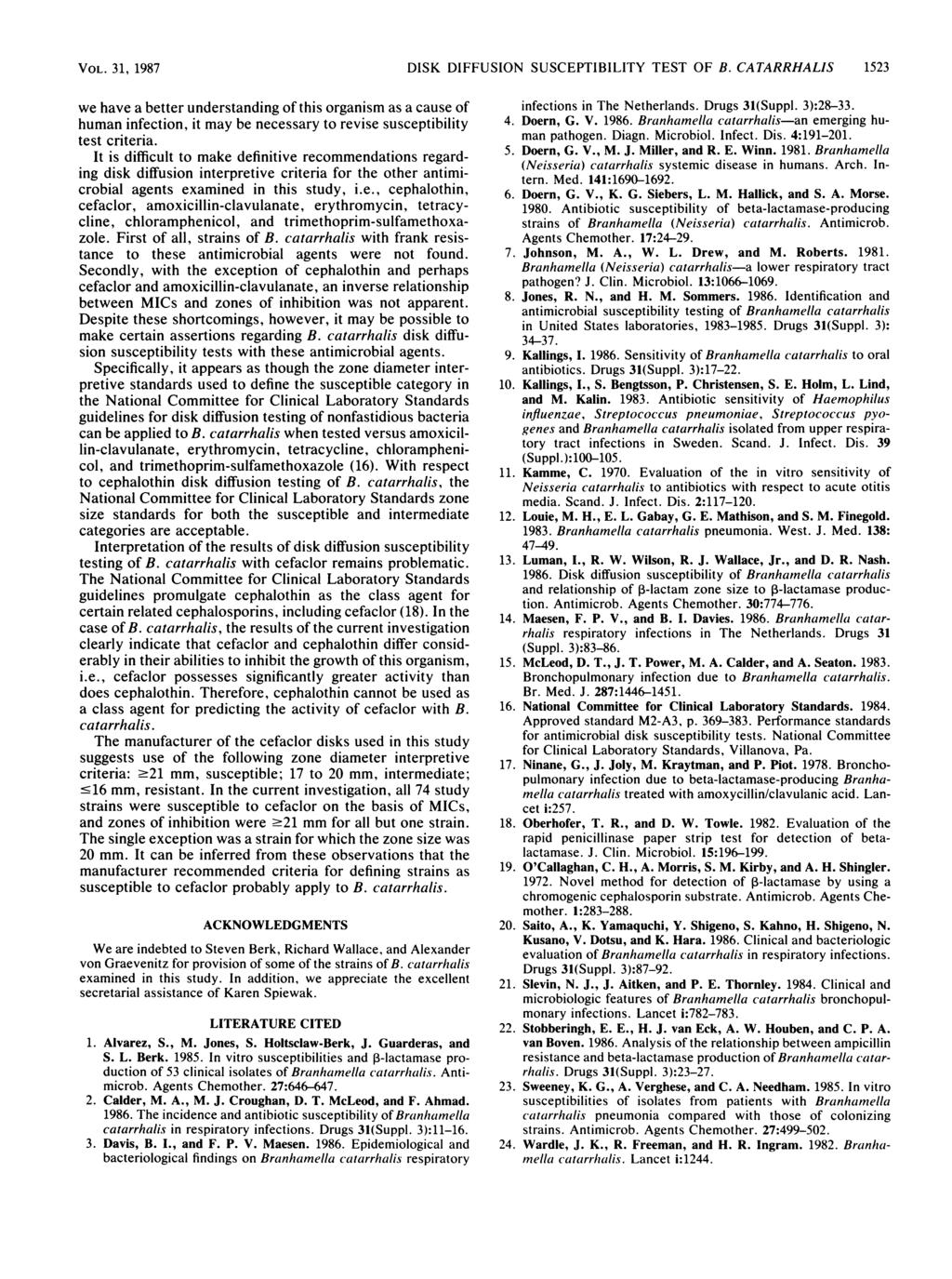 VOL. 31, 1987 DISK DIFFUSION SUSCEPTIBILITY TEST OF B.