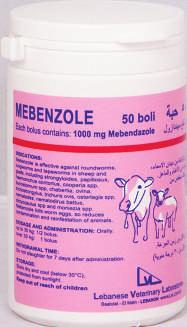 MEBENZOLE ANTHELMINTIC ORAL BOLUS Tablets Each bolus contains: Mebendazole: 1000 mg Highly effective against roundworms, lungworms and tapeworms in sheep and goats,