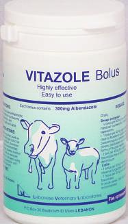 Tablets VITAZOLE ANTHELMINTIC ORAL BOLUS Each bolus contains: Albendazole: 300 mg For control of gastro-intestinal roundworms and lungworms, tapeworms and trematodes in sheep goats and cattle.