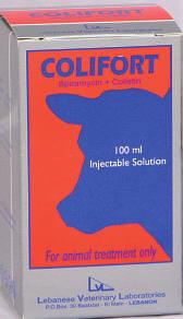COLIFORT ANTIBIOTIC INJECTABLE SOLUTION Injectables Each ml solution contains: Spiramycin adipate: 100 mg Colistin sulfate: 100 000 IU For treatment of pneumonia, diarrhea, pasteurellosis,