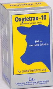 Injectables OXYTETRAX - 10 ANTIBIOTIC INJECTABLE SOLUTION Each ml solution contains: Oxytetracycline base (as hydrochloride): 100 mg For treatment of general bacterial infections, especially of