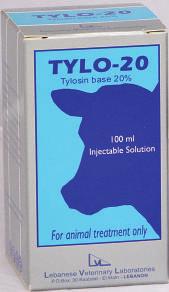 Injectables TYLO - 20 ANTIBIOTIC INJECTABLE SOLUTION Each ml solution contains: Tylosin base (as tartrate): 200 mg - Cattle: Respiratory infections, pneumonia, bronchopneumonia, pasteurellosis and