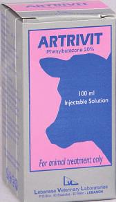Injectables ARTRIVIT ANTI-ARTHRITIC AND ANTI-INFLAMMATORY INJECTABLE SOLUTION Each ml solution contains: Phenylbutazone: 200 mg For treatment of musculoskeletal disorders, articular and muscular