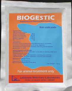 BIOGESTIC DIGESTIVE BOOSTER DRENCH Oral Powder Each gram powder contains: Sodium propionate: 500 mg Sodium bicarbonate: 325 mg Magnesium sulfate: 62.5 mg Sodium sulfate: 62.