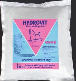 Oral Powder HYDROVIT NUTRITIONAL SUPPLEMENT POWDER Each gram powder contains: Vitamin A: 5000 IU Vitamin D3: 600 IU Vitamin E: 10 mg Vitamin K3: 2 mg Nicotinamide: 15 mg Calcium pantothenate: 5 mg