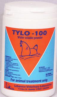 Oral Powder TYLO - 100 ANTIBIOTIC ORAL POWDER Each gram powder contains: Tylosin tartrate equivalent to 1000 mg Tylosin base For control of CRD caused by Mycoplasma in chickens and prevention of
