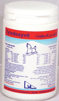 TYLODOXYVIT VITAMINISED ANTIBIOTIC ORAL POWDER Oral Powder Each gram powder contains: Doxycycline HCL: 200 mg Tylosin tartrate: 100 mg Vitamin A: 750 IU Vitamin D3: 300 IU Vitamin E: 3 mg Vitamin B1: