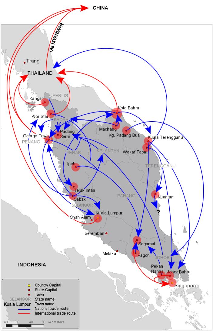Export Routes Three main export routes: Thailand to China (land),