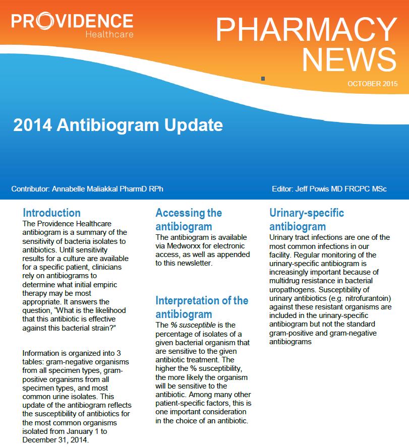Example 1: Providence Healthcare - Pharmacy Newsletter October 2015 This resource was created by Providence Healthcare.