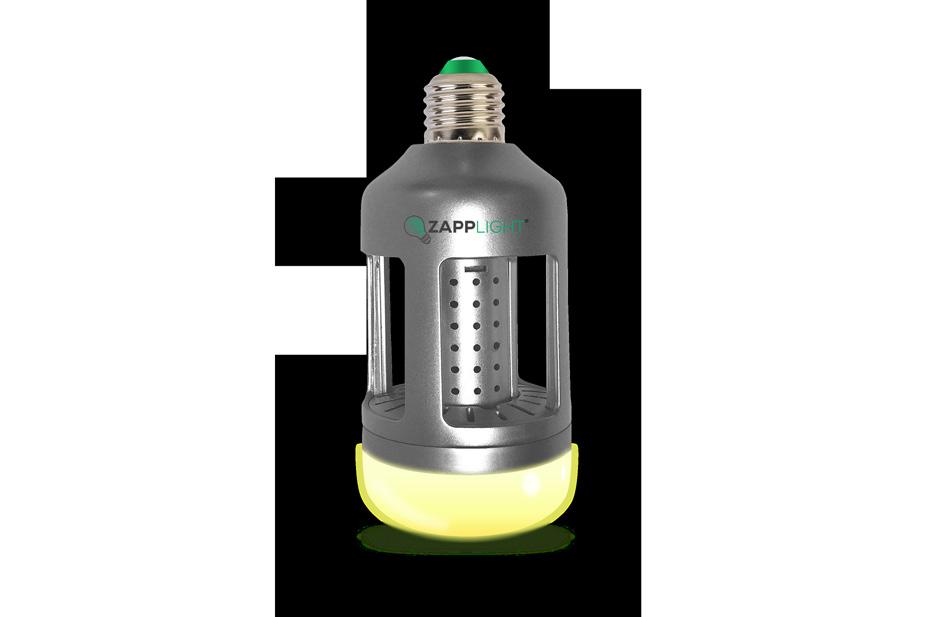 Description: LED light bulb with interchangeable cartridges to repel insects and rodents.