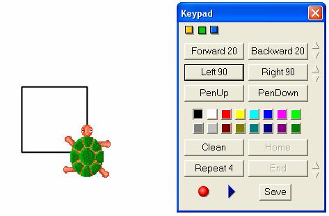 2. Press Forward 20 > Left 90. The turtle moves forward and turns left. 3.