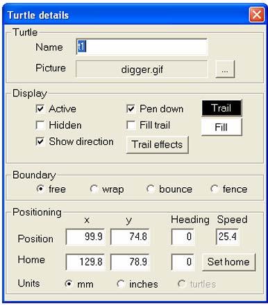 Turtle Options and Making Turtles 48 Changing Your Turtle s Settings You can use the Turtle details window to check the current settings for your turtle and change details such as speed, the units