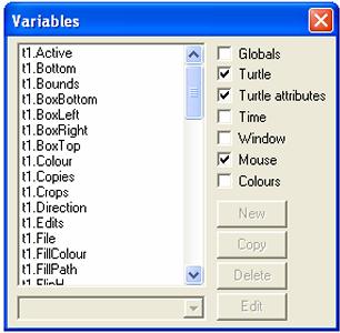 Turtle Variables 54 The Variables window is for advanced users of Turtle. It lists all the attributes (settings) that control the behaviour and appearance of a turtle.