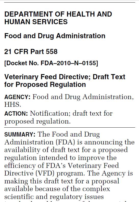 FDA Regulatory Action Removal of growth promotion/nutritional efficiency use of medically important (to human