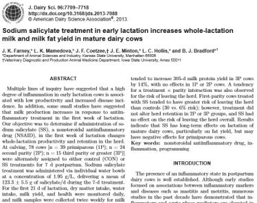 al., 28 Aspirin After Calving Study Description A total of 78 cows (PRIM =39; MULT = 39)