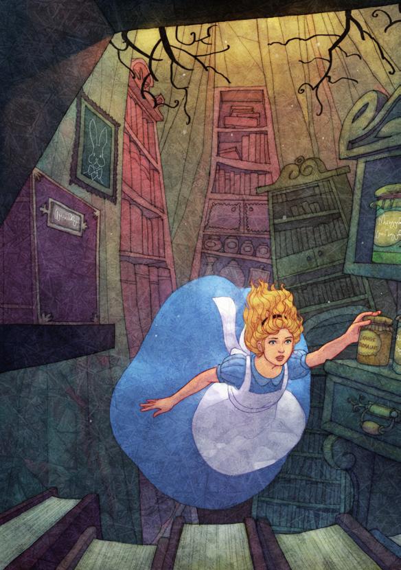 lice s dventures in Wonderland Down, down, down she fell, into the deep, dark hole. She looked down but she couldn t see the bottom of it. ll around her there were a lot of bookshelves and cupboards.