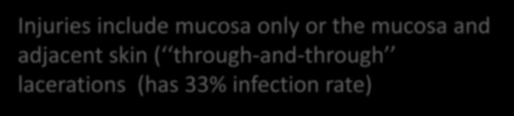 PAB for intra oral wounds Injuries include mucosa only or the mucosa and adjacent skin ( through-and-through lacerations (has 33% infection rate) Are