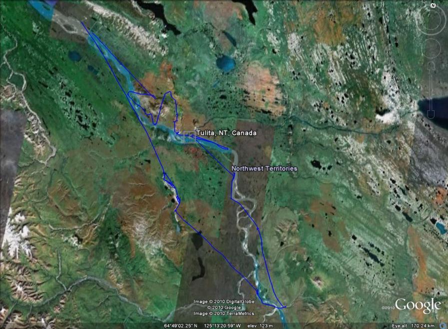 6 Tulita Sector Map 2: Tulita sector. The Tulita sector included nest sites along the Mackenzie River from the Saline River to about 35 km north of Tulita.