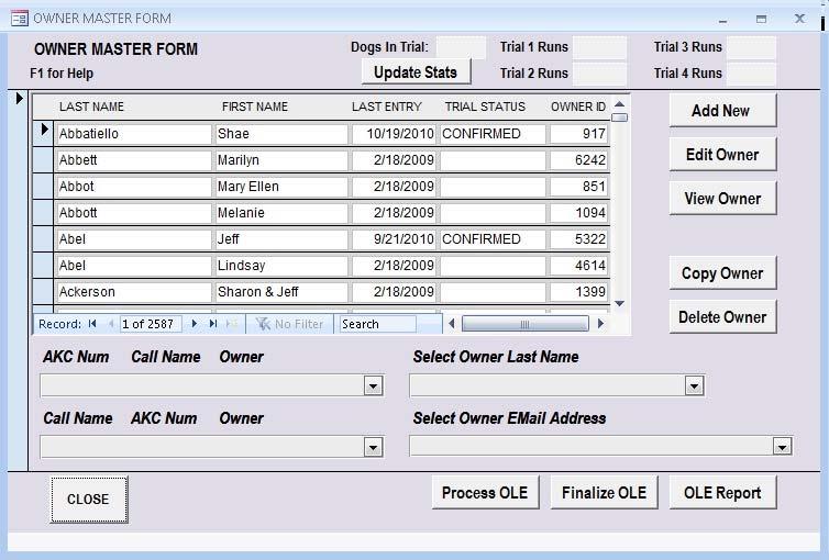 Owner Master Form file://c:\users\jeaninspirion1545\appdata\local\temp\~hhcc25.htm Page 1 of 9 Owner Master Form The Owner Master Form is displayed when Owner/Dog/Trial Data Entry is selected.