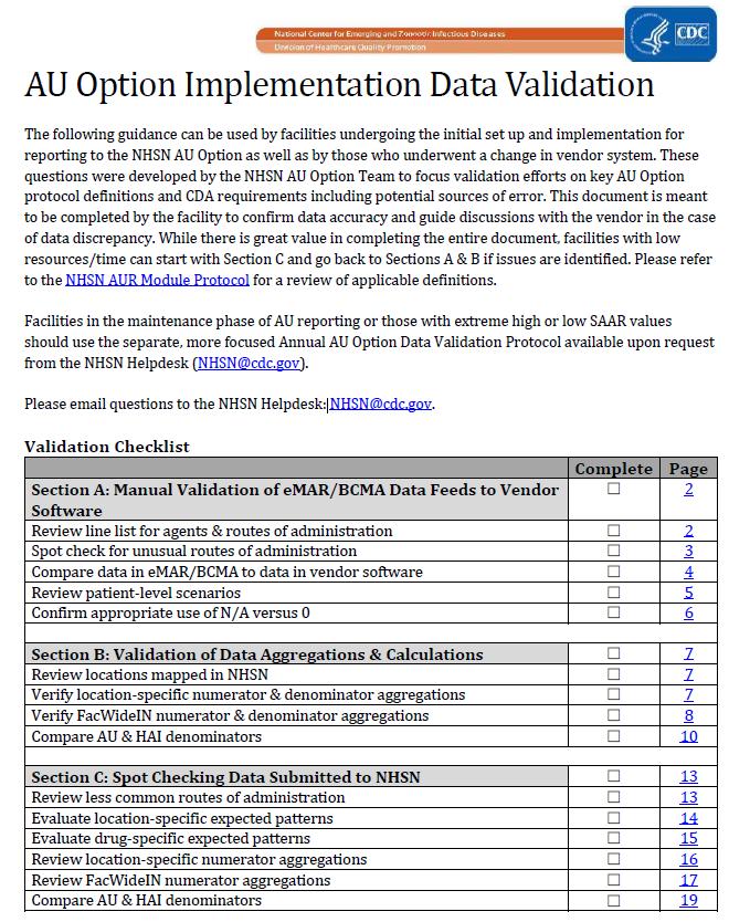 CDA files produced by vendor systems Automated assessment NHSN and the Salt Lake City Veterans Affairs