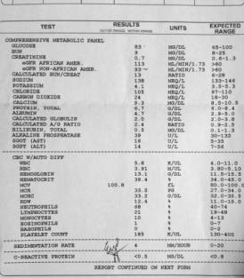 scans Laboratory results:
