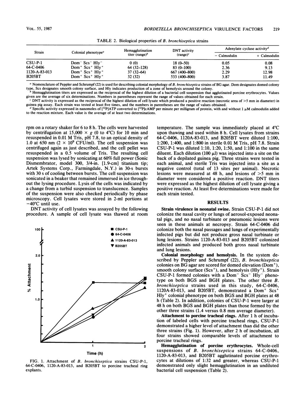 VOL. 55, 1987 BORDETELLA BRONCHISEPTICA VIRULENCE FACTORS 219 TABLE 2. Biological properties of B.