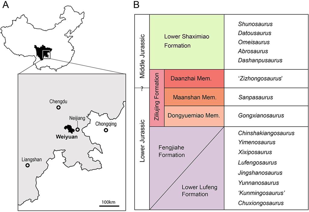 Figure 1 Geographic and stratigraphic provenance of Sanpasaurus.