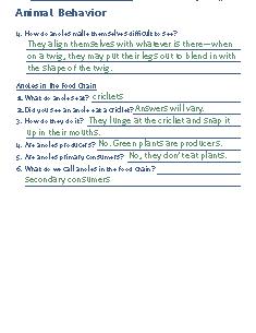 Activity Sheet 7, Part C 1 Guiding the Activity Session I Tell students that for the next several weeks they will be studying the behavior of the animals in their terrariums.