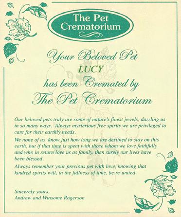 pet will be cremated with other companion animals.