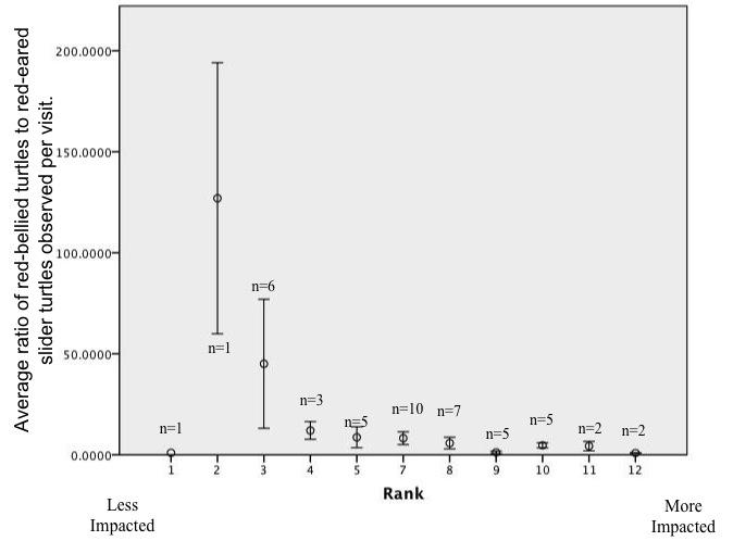 rubriventris and rank was 0.317 (p = 0.000). At more developed wetlands I observed fewer P. rubriventris per visit.
