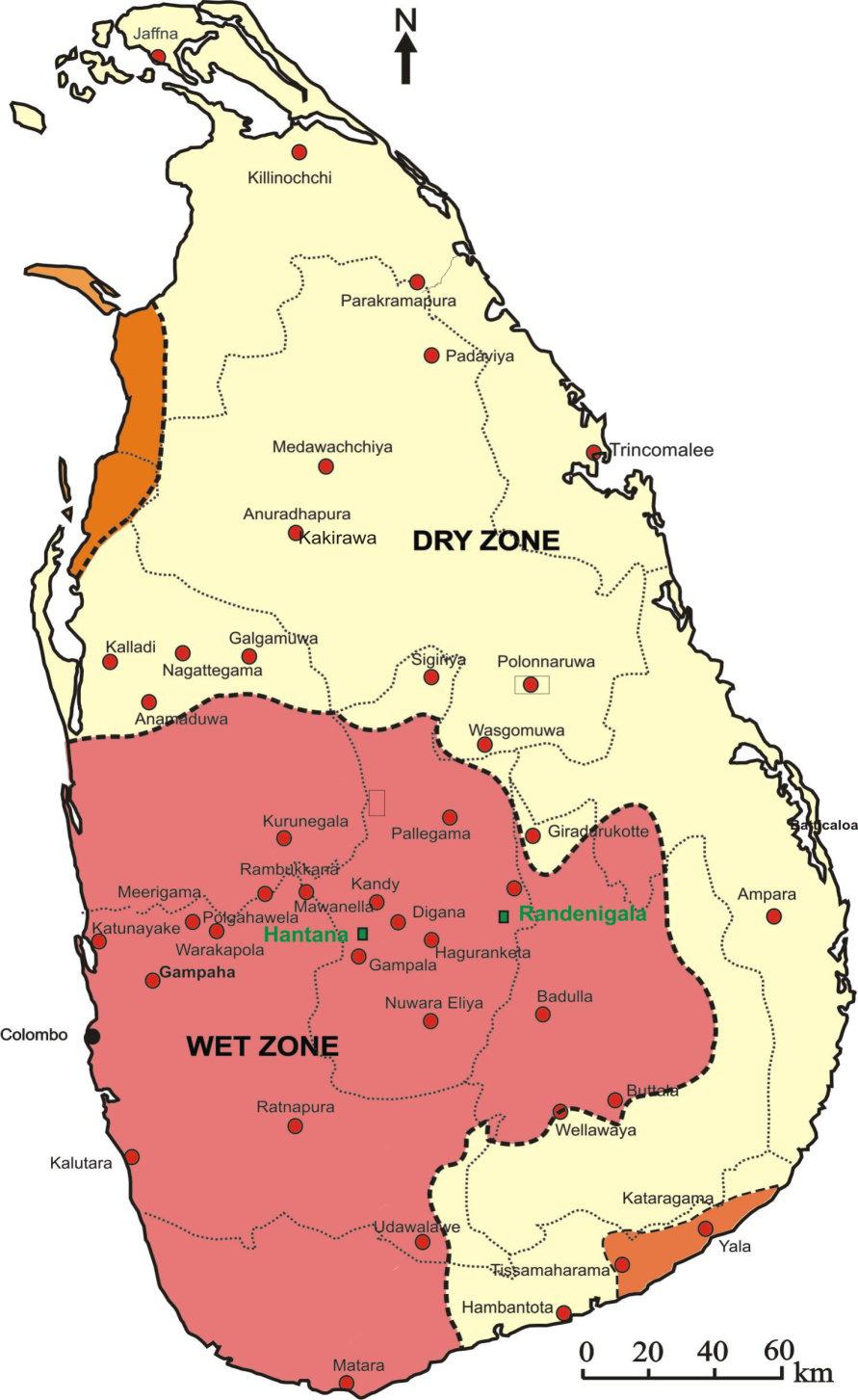 Liyanaarachchi et al. Fig. 1. Study sites in wet and dry zone RESULTS Eighteen species were recorded from 1498 farm animals representing several regions of Sri Lanka.