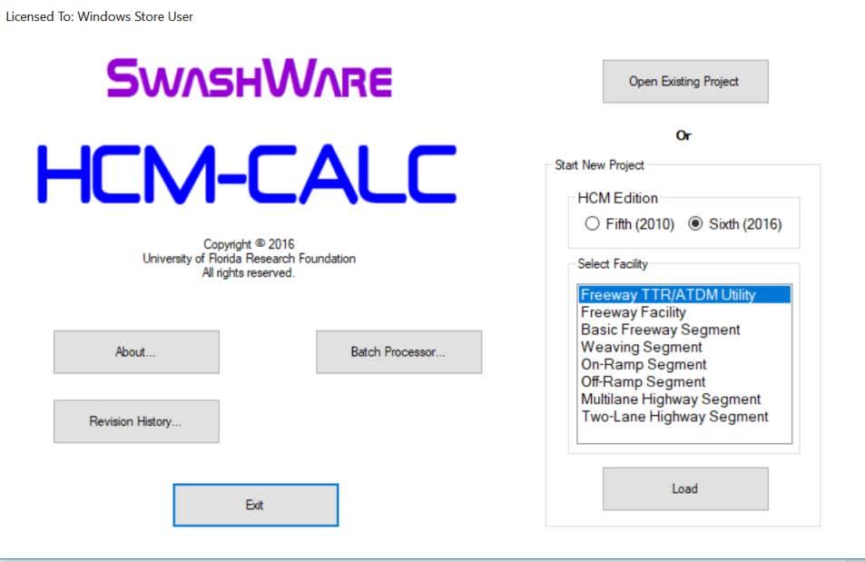 HCM Calc Swashware Calculation software Uninterrupted flow methodologies of HCM 2010 and HCM 6