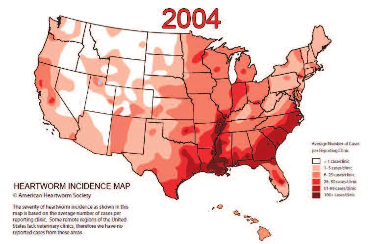 HEARTWORM INCIDENCE MAP Figure 2. 2004 heartworm incidence in the United States.