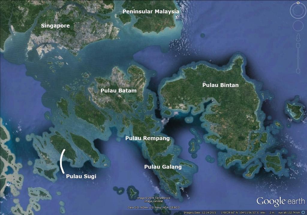 Fig. 4: Part of Riau Archipelago, Indonesia showing the location of Pulau Sugi.