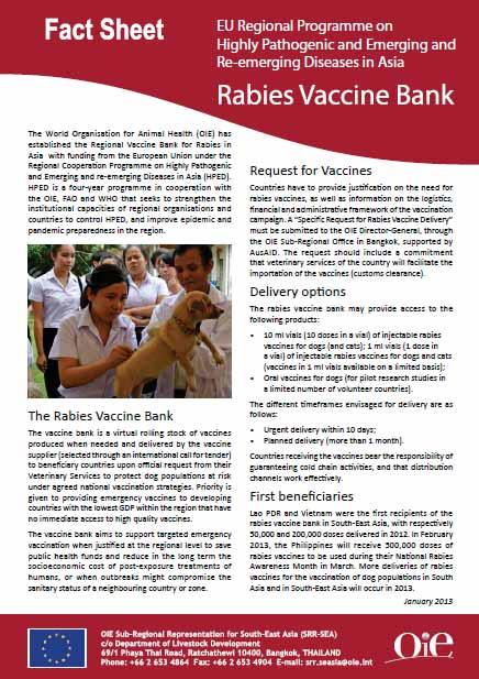 Regional Vaccine Bank for Rabies in Asia (HPED Programme) 3/6 Procedure for requesting Vaccines: Eligibility criteria, endorsed at the 18th Meeting of the OIE Sub- Commission for SEACFMD held in