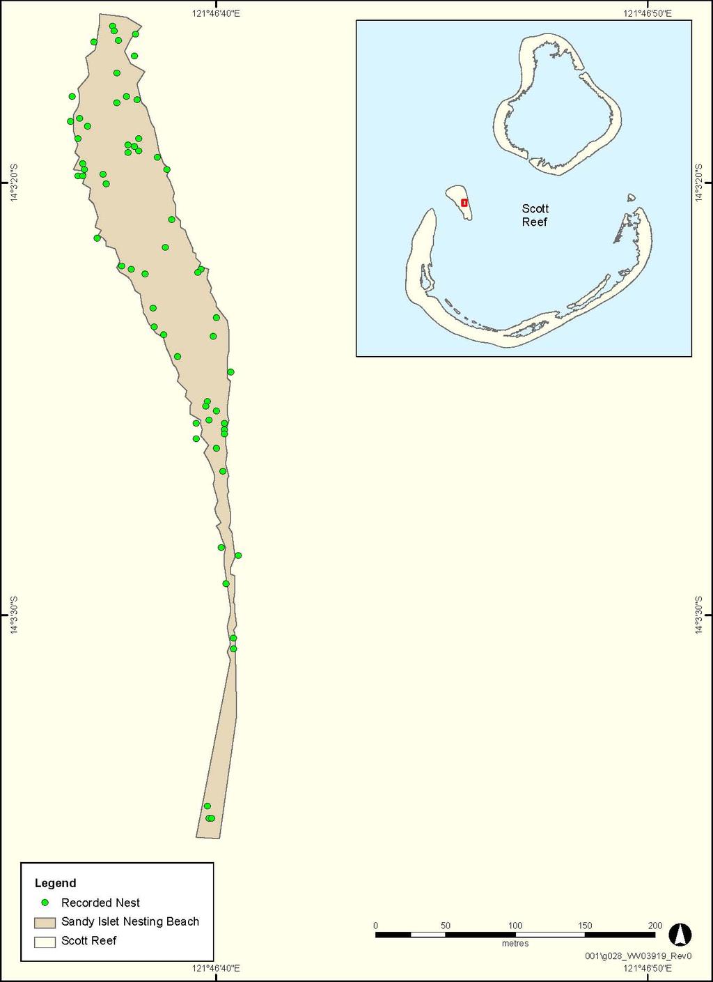 Figure 3 1: Nesting area at Sandy Islet was identified by body pits on arrival (shaded