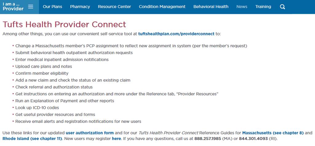 Tufts Health Provider Connect -