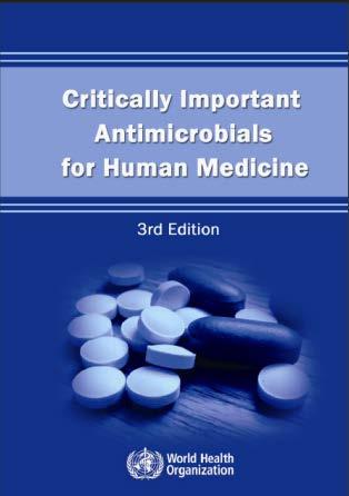 History of the CIA list 1 st WHO Expert Meeting on Critically Important Antimicrobials (CIA) 2005, Canberra, Australia Considered 3 groups (critically important, highly important,