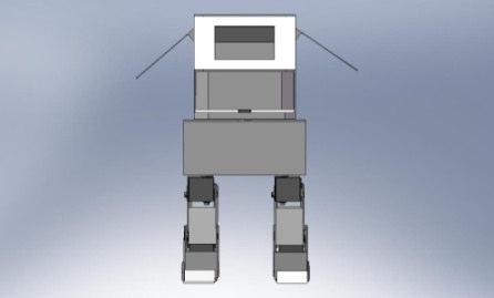 (a) (b) (c) Fig. 3. Mechanical design of the pet robot. (a) Front view, (b) Side view, (c) Back view, and (d) Bird view. (d) We use FPGA as a controller center of pet robot.