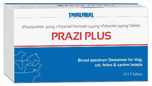PRAZI PLUS (Praziquantel 50mg + Pyrantel Pamoate 144mg +Febantel 150mg Tablet) (Only for the use of a registered veterinary practitioner, a laboratory and research centres) Broad spectrum Dewormer
