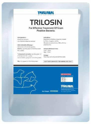 TRILOSIN Powder (For Effective Treatment of Gram Positive Bacteria) DESCRIPTION : (Tylosin Tartrate) Tylosin is a macrolide antibiotic with bacteriostatic action against (mainly Gram-positive)