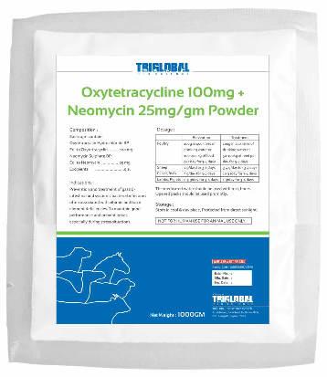 Oxytetracycline 100mg + Neomycin 25mg/gm Powder Composition : Each 1gm contains Oxytetracyclin Hydrochloride BP Eq. to Oxytetracyclin... 100 mg Neomycin Sulphate BP Eq. to Neomycin.... 25 mg Excipients.
