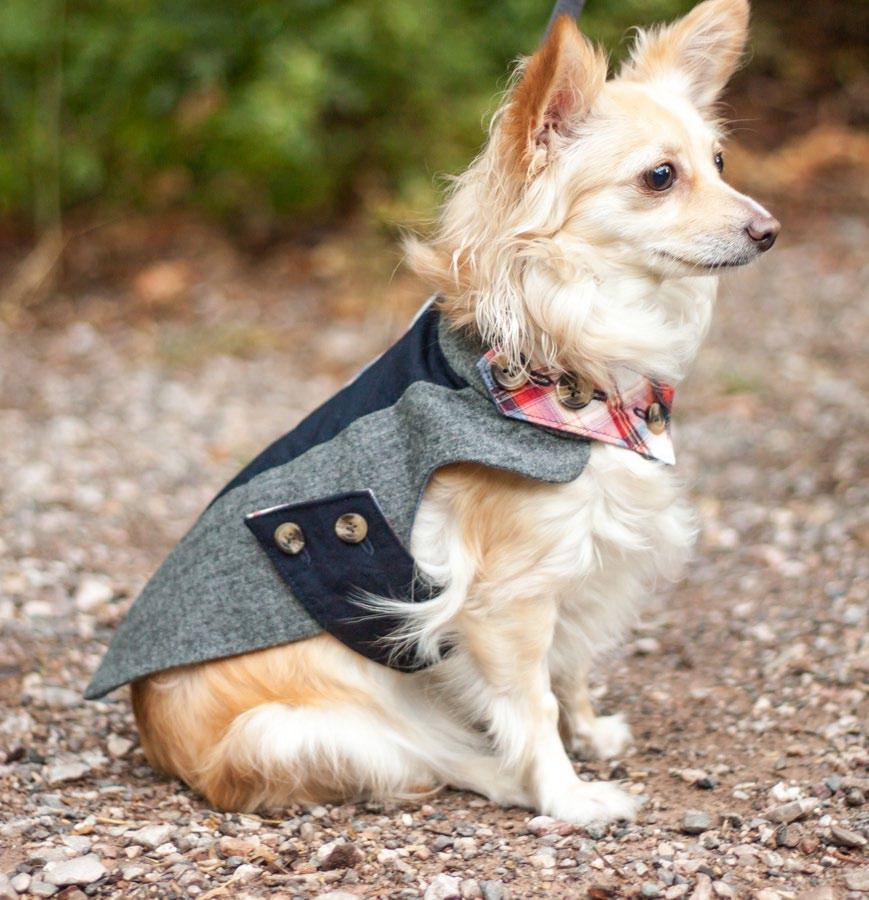 For extra small, small, and medium dogs 175 TAILORED CLASSIC DOG JACKET Handcrafted from tasteful, classic materials Inspired by traditional tailoring, this fully lined jacket features timeless,
