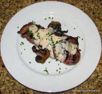 Grilled New York Strip with Sauteed Mushrooms and Beurre Blanc by the Four Points Foodie INGREDIENTS: Your choice steaks, room temp and seasoned with salt and pepper only 1 lb sliced baby portobello