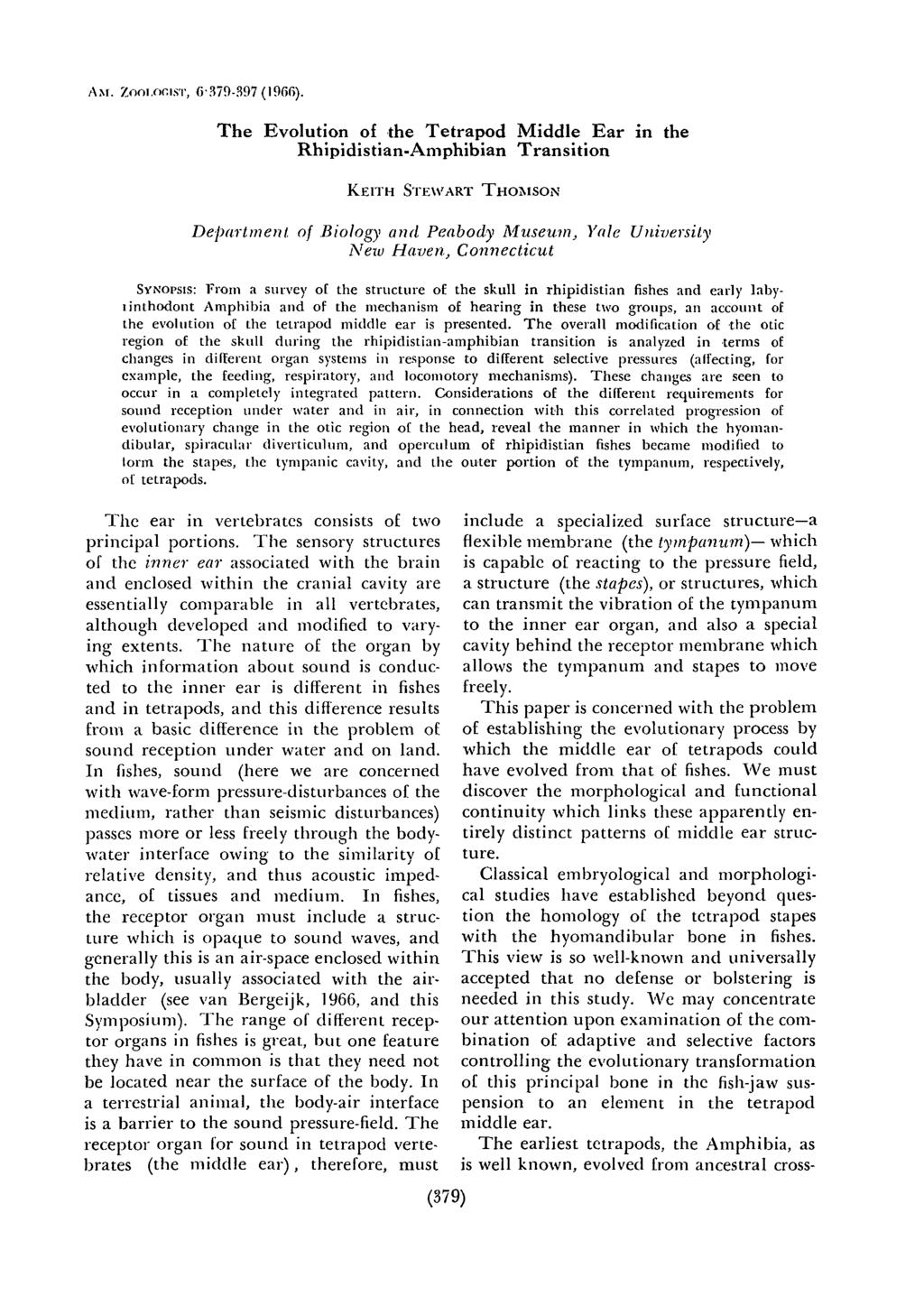 AM. ZOOLOGIST, 6-379-397(1966).