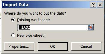 Figure 10 20. The system will display the Import Data dialog box allowing the user to specify the location for the imported data. The choices are Existing worksheet or New worksheet. 21.